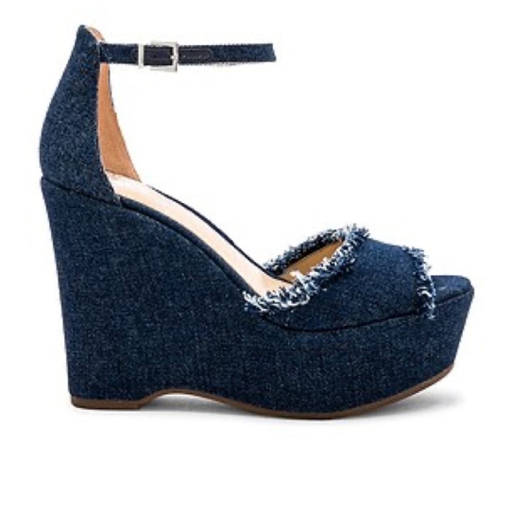 Vince Camuto Navy Denim Frayed Platform Wedge Sandals